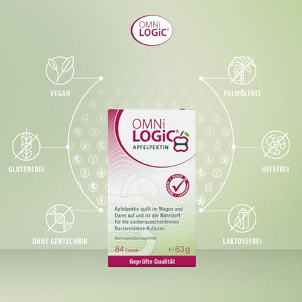 OMNi LOGiC APPLE PECTIN, 180 Capsules, Fiber, Natural Apple Pectin: Swells in the stomach and intestines, Vegan, Gluten-free, Lactose-free