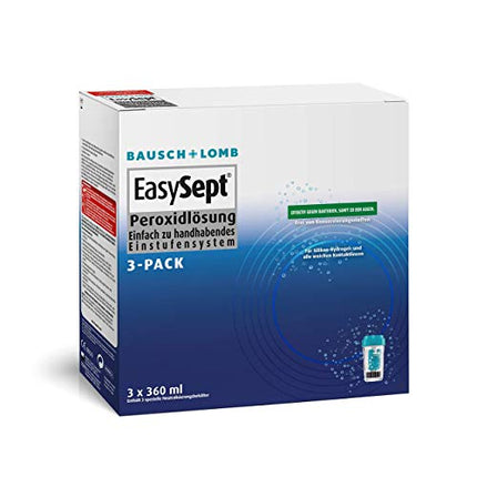 Bausch + Lomb EasySept Peroxide Solution Contact Lens Cleaner for soft contact lenses, preservative-free, with container, 3 x 360 ml