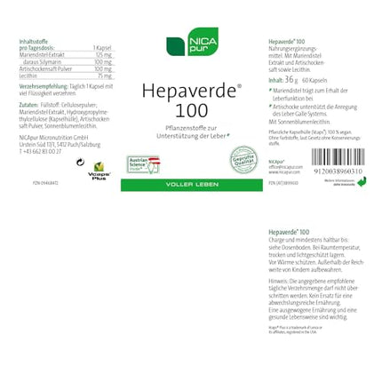 nicapur® Hepaverde® 100 I With MILK THISTLE and ARTICHOKE to support the LIVER | Plus sunflower LECITHIN