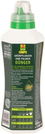 COMPO Green Plant Fertilizer and Palm Fertilizer – Special liquid fertilizer for all indoor, balcony, and patio plants – 1 liter