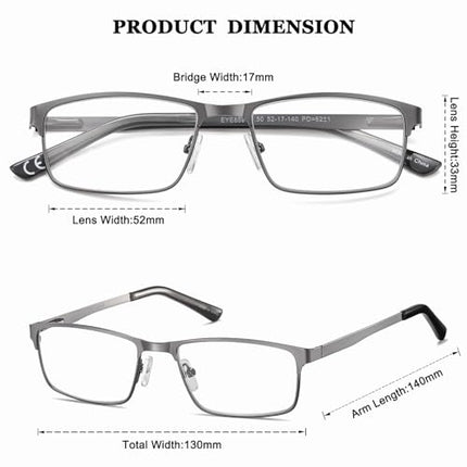 EYECEDAR 5 Pieces Reading Glasses Men Metal Full Frame Rectangular Style Spring Hinge Sunglasses Reading Glasses 1.50
