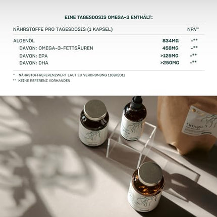 Vegan Omega 3 from algae oil | 120 high-dose capsules for 4 months | One capsule daily | Laboratory-tested for purity