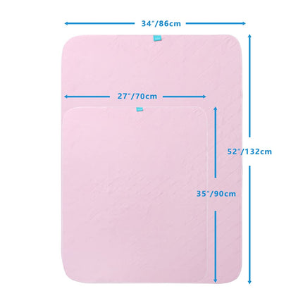 Beedsooth Set of 2 Waterproof Washable Incontinence Pads 70×90cm, Breathable Absorbent Fleece Softness Incontinence Pad for Children or Adults, Pink