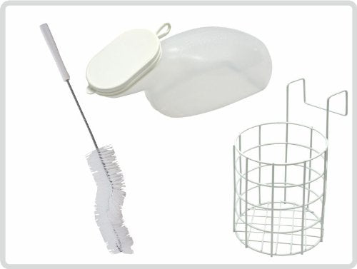 Urinal set for women, with urinal bottle with lid and urinal bottle holder, round