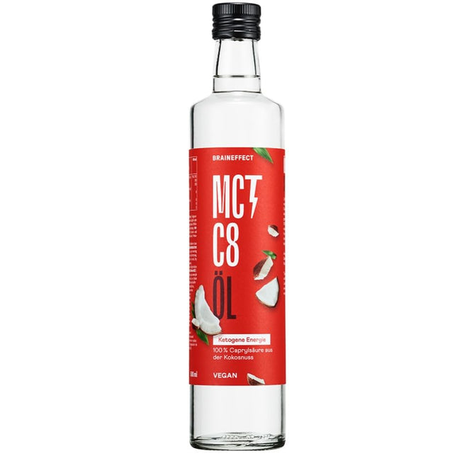 BRAINEFFECT MCT Oil C8 (500ml) - Produces 300% more ketones than other MCT oils (100% C8) - Ketogenic Diet - Pure Coconut Oil Extract - Ideal for Ketogenic Diet &amp; Bulletproof Coffee