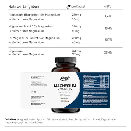 High-dose magnesium 2250 mg per daily dose - triple complex with: magnesium bisglycinate, magnesium citrate, magnesium malate, high-dose, vegan (360 capsules)