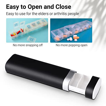 7-Day Pill Box, Betife BPA-Free Daily Pill Box, Weekly Travel Medicine Box, Pill Box for Vitamins, Medications, Pills, Tablet Organizer for on the Go (Black)