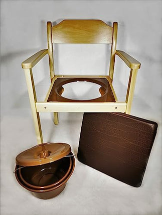 Perla Hygienic Commode Chair, Wooden Commode Chair, Removable Bucket with Lid, Chair Toilet for Adults Made of Solid Beechwood, Certified Toilet Aid for Seniors (Light Brown)