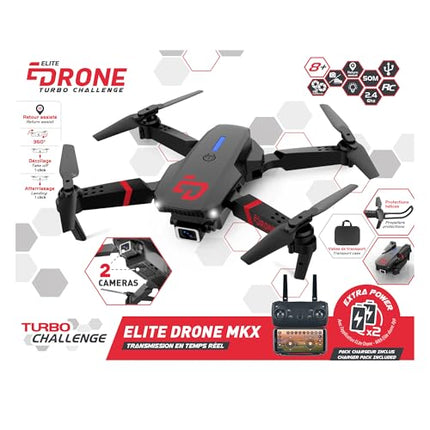 TURBO CHALLENGE - Elite Drone MKX - Drone - 400318 - Aircraft - Black - 2 Rechargeable Batteries - Plastic - Gift - Birthday - Luminous - Video - Ages 8+
