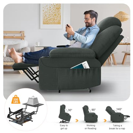 YONISEE TV Chair Electrically Adjustable, Stand-Up Aid Massage Chair with Massage Heat Function, Senior Chair, Relaxing Lounger with Footrest, 2 Side Pockets and Cup Holder, USB Ports