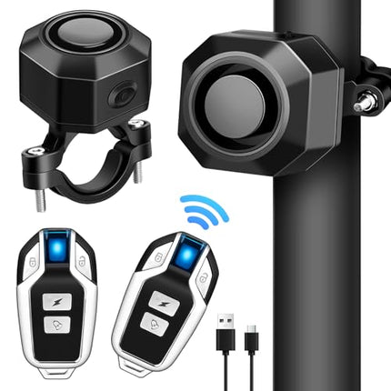 Bicycle Alarm System, 2 Pairs of Bicycle Alarm Systems with Remote Control, USB Rechargeable Bicycle Alarm, with Motion Sensor, Waterproof, for Scooter MTB Ebike E Scooter