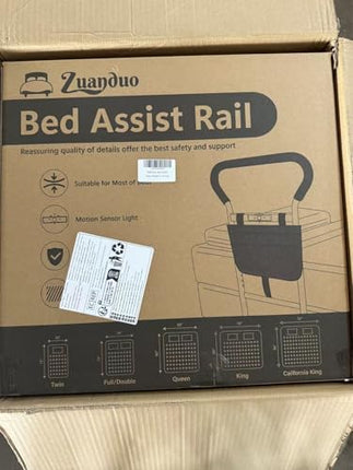 Zuanduo Bed Rail for Seniors for the Safety of Older Adults, Bed Support Bar with Motion Light and Storage Bag, Adjustable Support Feet, Bed Riser Aid, Standing Aid for Seniors