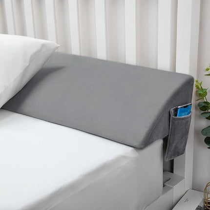 Bed Wedge Gap Filler, Bed Wedge Pillow for Headboard, Long Reading Pillow, Headboard Pillow, Bed Gap Filler, Headboard Wedge Pillow, Chic Jacquard Velvet Pillow for Headboard (99 x 25 x 15 cm, Grey)