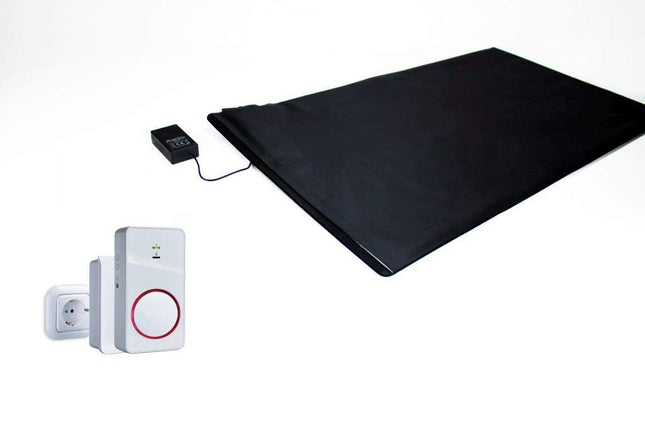 Pratoline wireless alarm mat - with battery, radio receiver, mains and mobile - 70cm x 40cm - care aid - dementia fall prevention