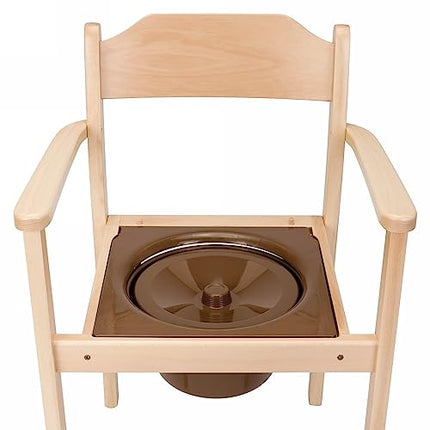Perla Hygienic Commode Chair, Wooden Commode Chair, Removable Bucket with Lid, Chair Toilet for Adults Made of Solid Beechwood, Certified Toilet Aid for Seniors (Light Brown)
