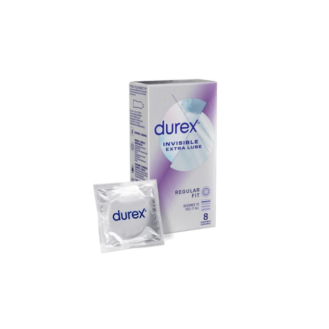 Durex Invisible Extra Lube Condoms, Regular Fit, 8 Count