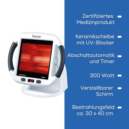 Beurer IL 50 infrared heat lamp, medical device with soothing warmth for use in cases of colds and muscle tension, infrared lamp with 300 watts and continuously adjustable shade, white
