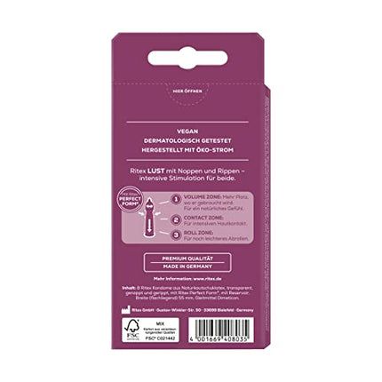 Ritex LUST Condoms, Studded and Ribbed, 8 Pieces, Made in Germany (Pack of 1)