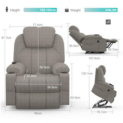 YONISEE TV Chair Electrically Adjustable, Stand-Up Aid Massage Chair with Massage Heat Function, Senior Chair, Relaxing Lounger with Footrest, 2 Side Pockets and Cup Holder, USB Ports