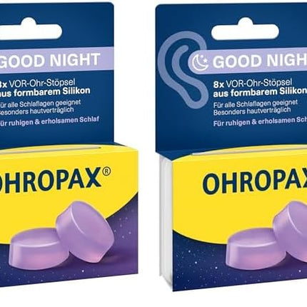 OHROPAX Good Night earplugs – pre-ear plugs made of moldable silicone – suitable for all ears and all sleeping positions – sound insulation value SNR 23 dB – for a peaceful and restful sleep – 8 pieces