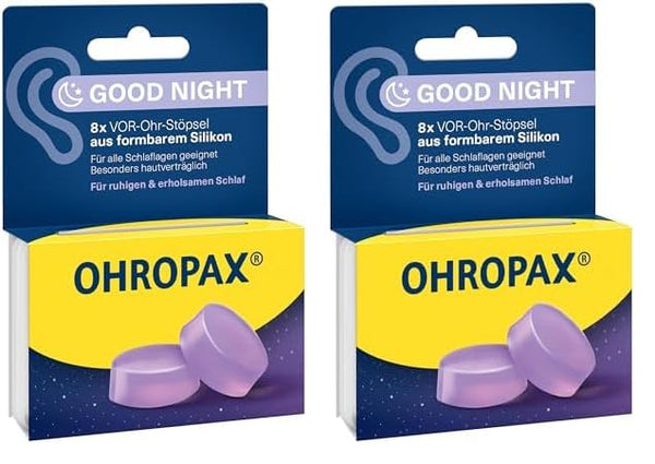 OHROPAX Good Night earplugs – pre-ear plugs made of moldable silicone – suitable for all ears and all sleeping positions – sound insulation value SNR 23 dB – for a peaceful and restful sleep – 8 pieces