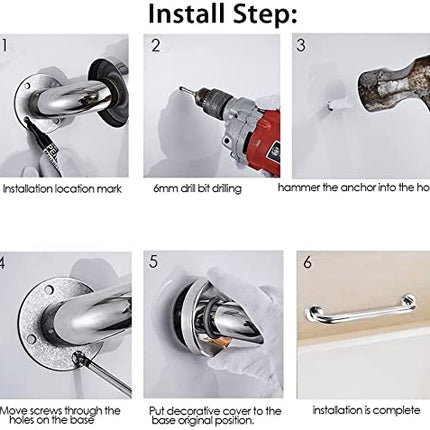 Abimars Grab Rail Shower Stainless Steel 304 with Knurled Surface, 300mm Grab Rails for Seniors, Shower Handle for Bathtub, Toilet, Bathroom, Kitchen, Stair Handrail