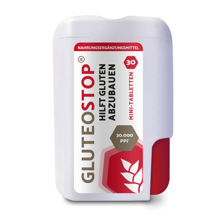 GluteoStop - helps break down gluten - gluten sensitivity - low-gluten diet - enzyme (30 mini-tablets)