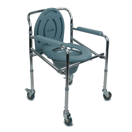 Mobiclinic®, Commode chair with wheels, Muelle, European brand, For the elderly and disabled, Non-slip, Lid, Padded armrests, Chrome steel, Height adjustable, Bucket easy to pull out