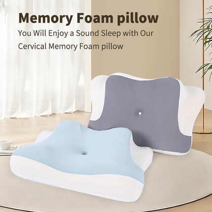 Jocoiot Neck Pillow for Neck and Shoulders, Ergonomic Contour Memory Foam Pillow with Washable Pillowcase - Gray