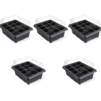 ANCLLO Indoor Greenhouse Propagator, 5 Pack 60 Cells Mini Greenhouse Propagation Set Seedling Starter Trays Greenhouse Propagation Tray with Domes and Base for Starting Seeds