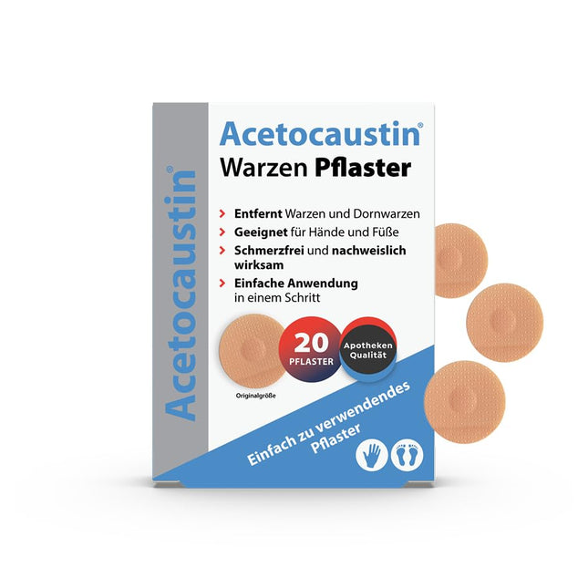 Acetocaustin Wart Plasters | Removes warts and verrucas | Wart treatment for hands and feet | Pain-free | 20 Plasters