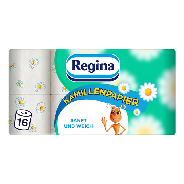Regina Camomile Paper 3-ply Toilet Paper – 16-roll pack, 150 sheets per roll, Soft and gentle with camomile scent and FSC-certified paper