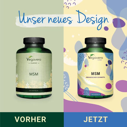 MSM Capsules Vegavero® | 365 Capsules | 2000 mg Pure Methylsulfonylmethane | High Dosage | Vegan &amp; No Additives