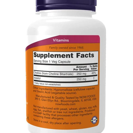 NOW Foods Choline and Inositol, 500mg - 100 Capsules