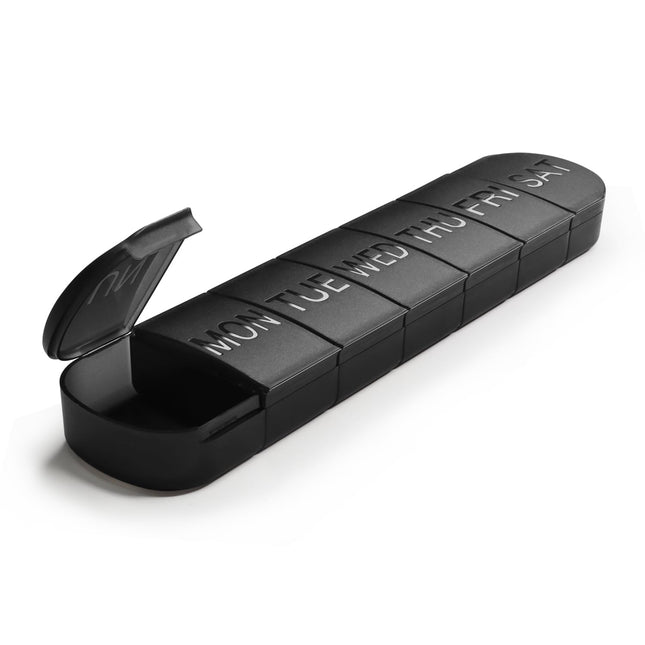 FHORAIN 7-Day Pill Box, Large Medicine Box, Pill Organizer, BPA-Free Portable Pill Box for Fish Oil, Medications, Vitamins, and Supplements (Black)