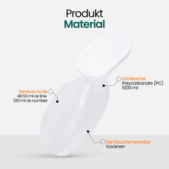Hygiene100 Female Urinal Bottle, 1 Liter/1000 ml, Durable, Translucent Plastic Urinal Bottle with Leak-Proof Screw Cap, Easy-Read Measuring Lines, Portable for Travel