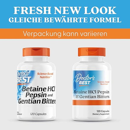 DOCTOR'S BEST Betaine HCI with Pepsin and Bitter Gentian, 650 mg, 120 Softgels, High Dose, Laboratory Tested, Soy-Free, Gluten-Free, Non-GMO, 113 g