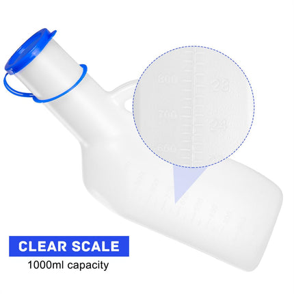 Urinal for Men Portable Urine Bottles Leak-proof Men's Urinals 1L Plastic Pee Bottle Travel Mobile Toilet with Bed Holder Urine Collection Container for On the Go Emergency