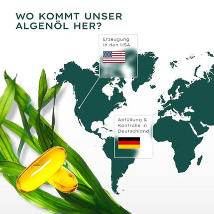 Vegan Omega 3 from algae oil | 120 high-dose capsules for 4 months | One capsule daily | Laboratory-tested for purity