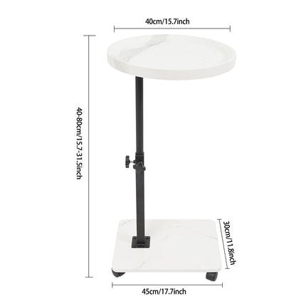 Sindipanda Side Table with Wheels - 40cm - Mobile Side Table 360° Rotating Top Bedroom Side Table for Beds and Sofa, Double-Tier Storage, 40-80cm Height Adjustable