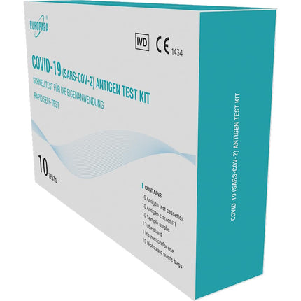 EUROPAPA® 10x Corona lay test self-test Covid-19 antigen test for SARS-CoV-2 rapid test for self-testing test cassette sample swab antigen extract individually packaged