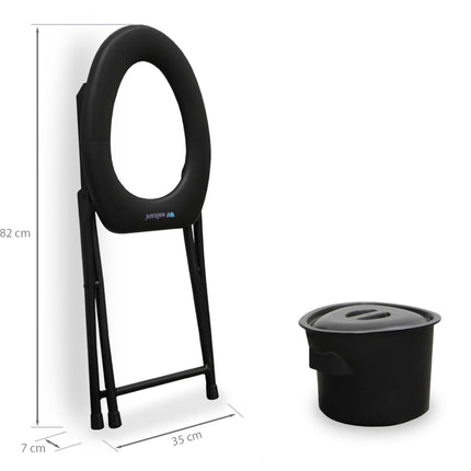 WELLCORE Commode Chair with Toilet, Foldable, Portable, Compact, Aluminum Frame, Removable Toilet, Easy to Clean, Black, up to 100 kg, up to 100 kg