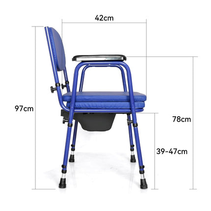 Akriva Commode Chair with Armrests, Height-Adjustable Seat and Backrest for Home Use, Seniors and Care, Blue