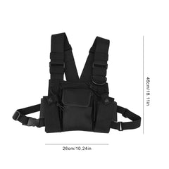 Heayzoki chest pockets for walkie talkies, harness pockets for radios and antennas, chest pockets for personal devices, adjustable backpack for tools, carrying vest