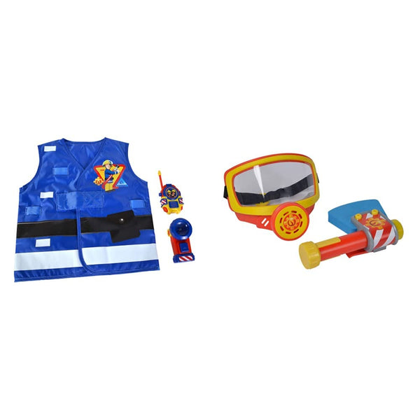 Simba 109252477 - Fireman Sam Costume, for children from 3 years, walkie-talkie and flashlight &amp; 109252476 - Fireman Sam Fire Brigade Oxygen Mask