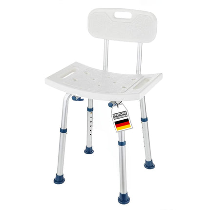 KARAT shower stool with removable backrest, shower chair for seniors, height adjustable 37-50cm, load capacity up to 150kg, non-slip and stable, shower seat, bath chair, bath stool Jonah