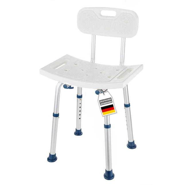 KARAT shower stool with removable backrest, shower chair for seniors, height adjustable 37-50cm, load capacity up to 150kg, non-slip and stable, shower seat, bath chair, bath stool Jonah