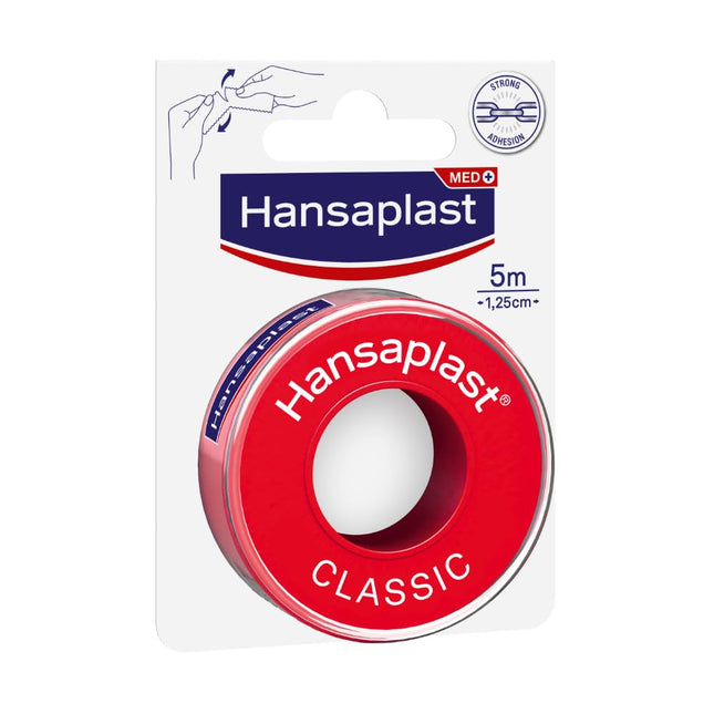Hansaplast Fixation Plaster Classic (5 mx 1.25 cm), tape for easy and secure fixation of wound dressings, adhesive plaster roll with strong adhesive power.