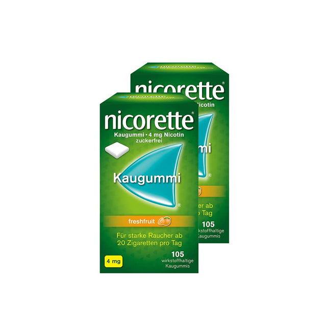 NICORETTE Chewing Gum Twin Pack 4mg Fresh Fruit – Nicotine gum for smoking cessation – Fruit flavor – 4mg nicotine – Quit smoking
