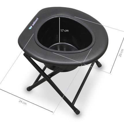 WELLCORE Commode Chair with Toilet, Foldable, Portable, Compact, Aluminum Frame, Removable Toilet, Easy to Clean, Black, up to 100 kg, up to 100 kg